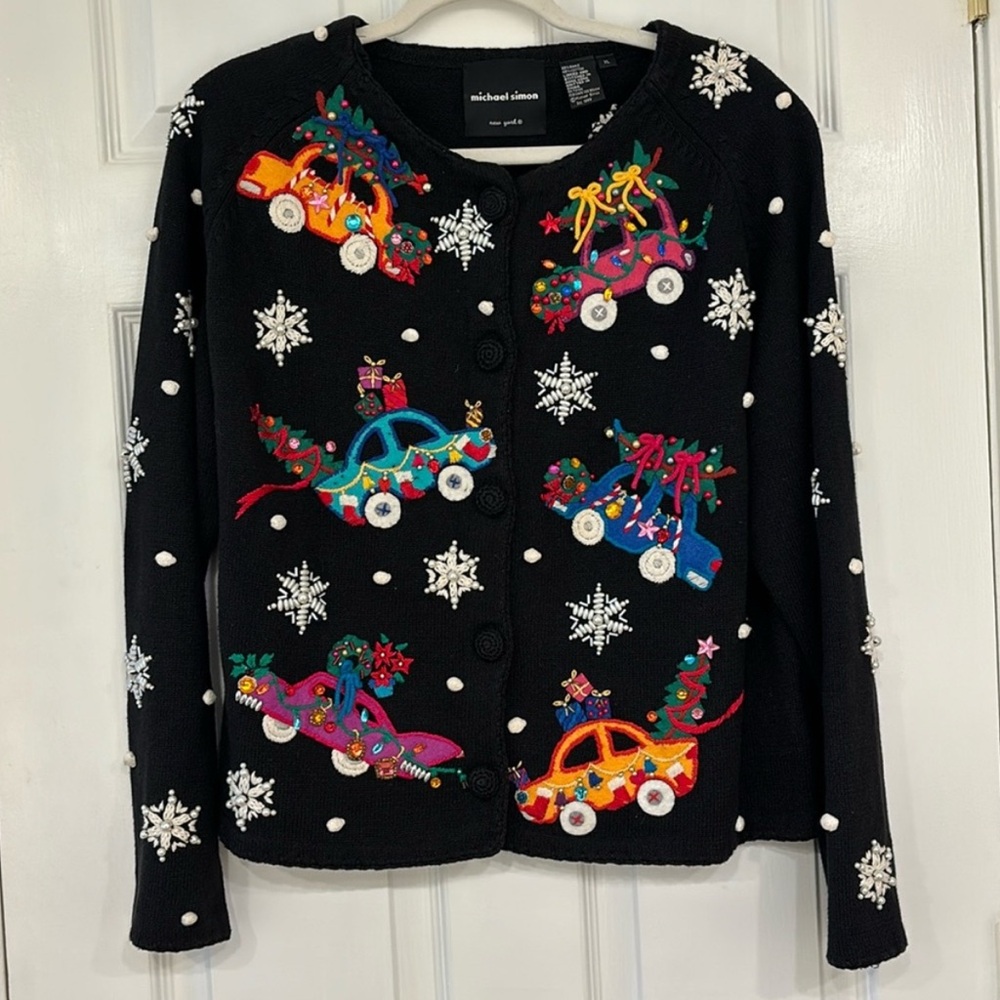 Michael Simon This Is How We Roll Christmas Sweater Cardigan‎ Women’s size XL